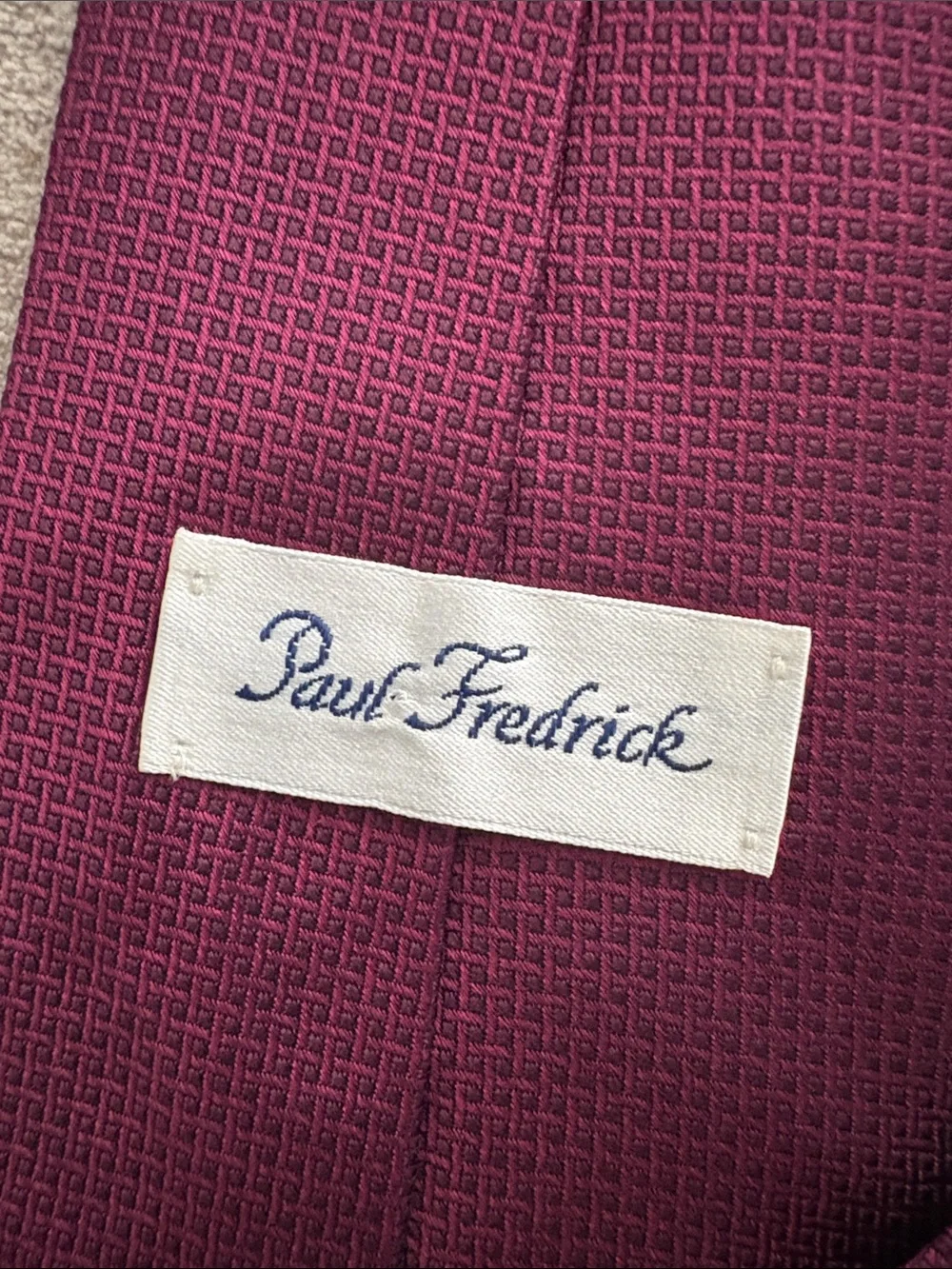 Paul Fredrick Burgundy Maroon Textured Grid Silk Tie Necktie